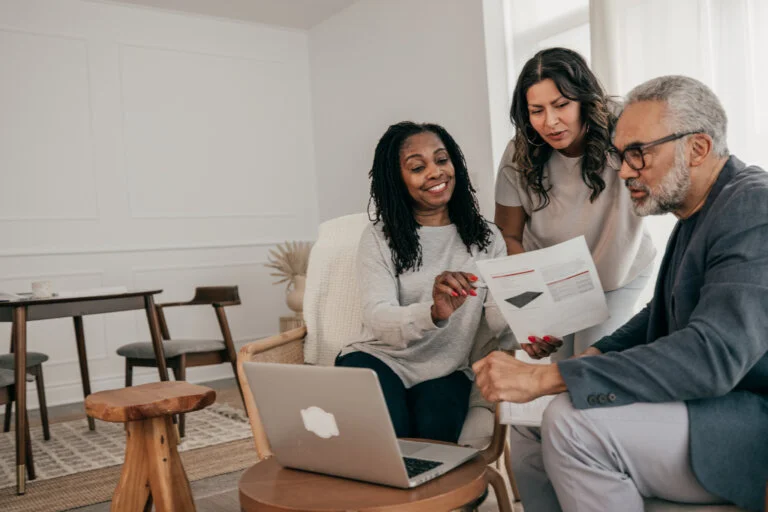 Choosing best investment options Senior couple with tax advisor horizon elder law